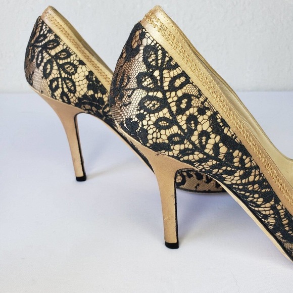 Christian Dior Beige Satin Pumps Black Lace High Heels Size 39 EU 8.5 US Italy - Picture 5 of 15